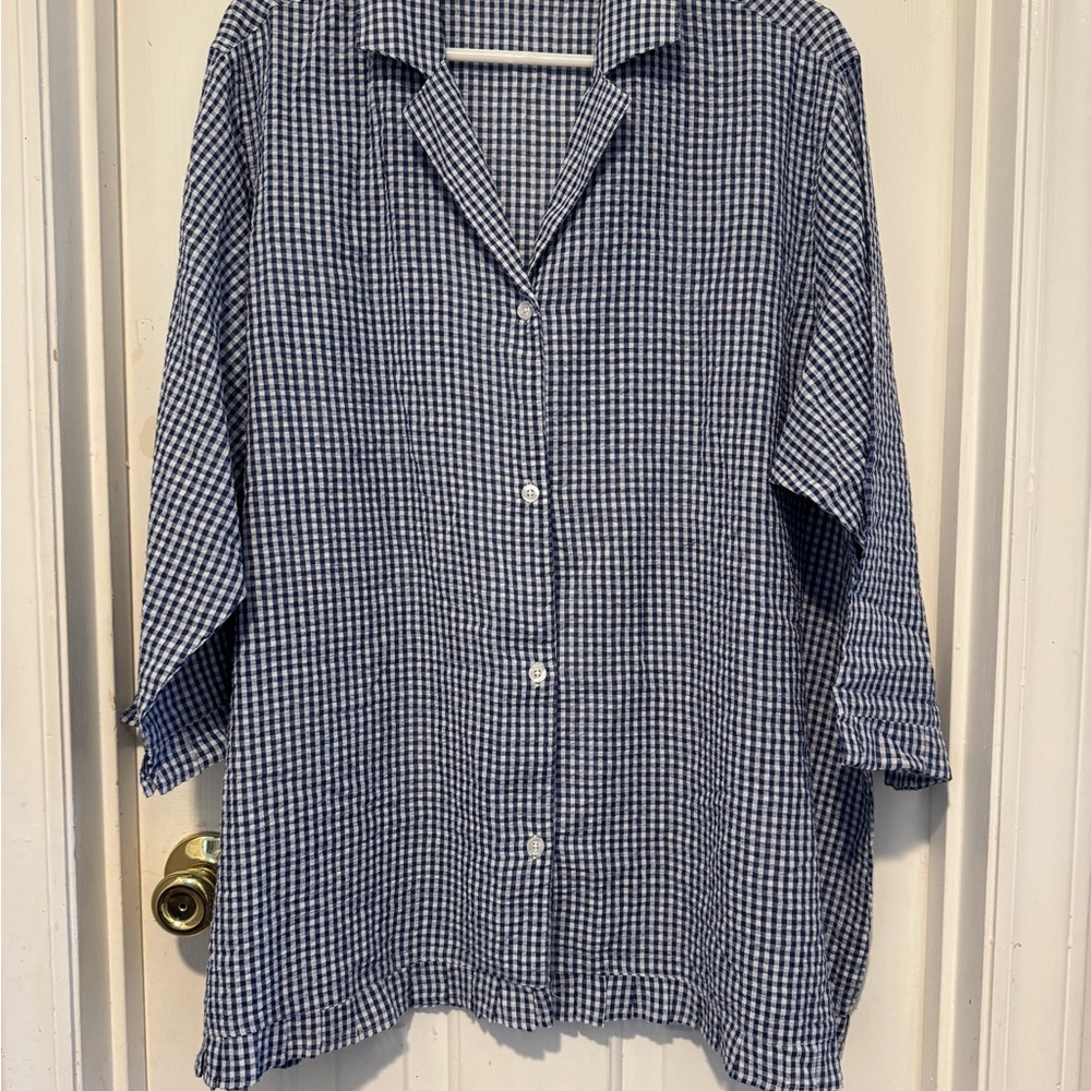 Blue and White Gingham Casual Button Down Shirt